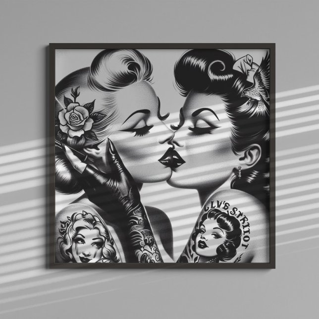 Retro Kissing Pin-ups Poster (Skapare uppladdad)