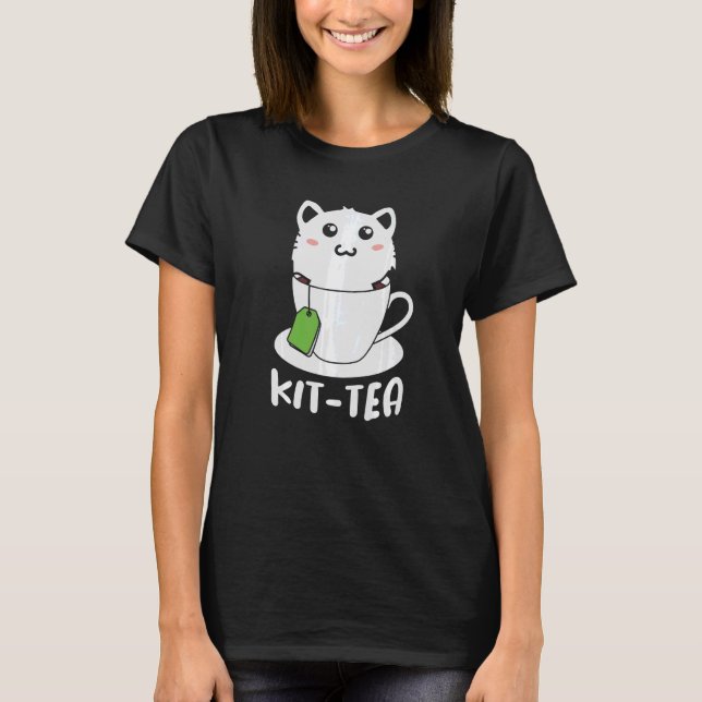 Retro Kit Tea Kitten Cat Tea Drinker Tekopp Pun T Shirt (Framsida)