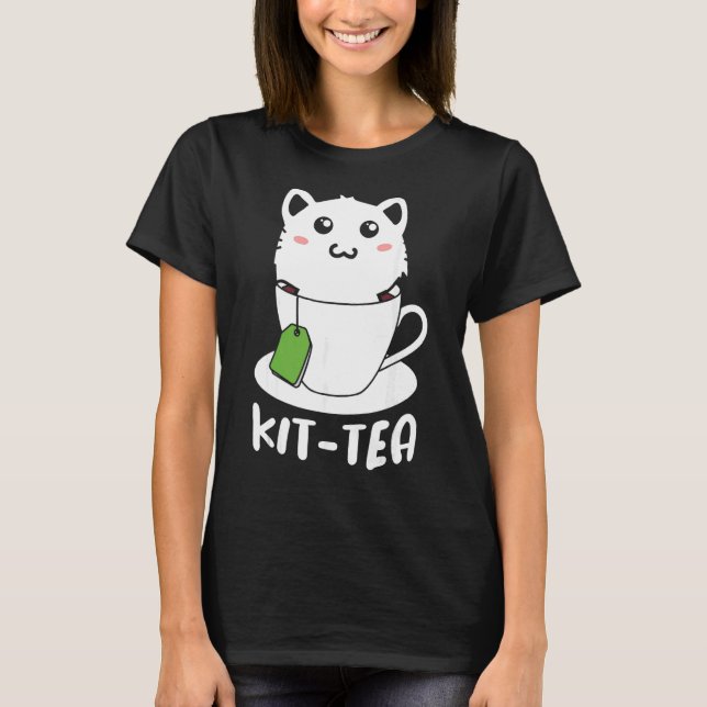 Retro Kit Tea Kitten Cat Tea Drinker Tekopp Pun T Shirt (Framsida)