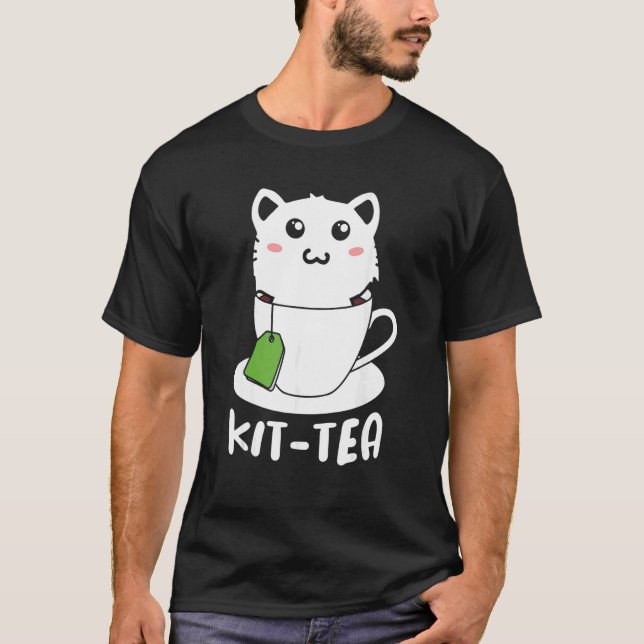Retro Kit Tea Kitten Cat Tea Drinker Tekopp Pun T Shirt (Framsida)