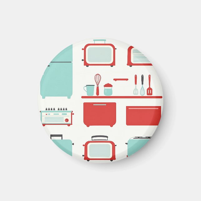 Retro Kitchen Appliances Pattern Magnet (Framsidan)