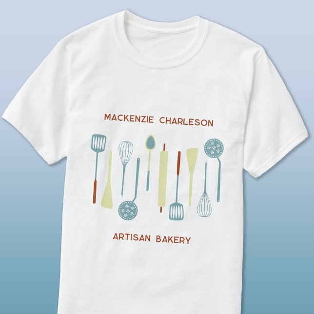 Retro Kitchen-Catering för bakverk T Shirt (Retro kitchen custom text bakery catering cafe cook chef promotional t-shirt)