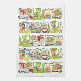 Retro Kitchen Cook Bok Illustration Bright Grönt Kökshandduk