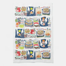 Retro Kitchen Cook Bok Illustration Navy Blue