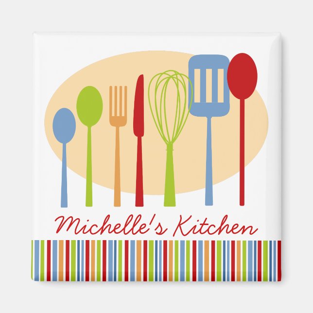 Retro Kitchen Cooking Utensils Personlig Magnet (Framsidan)