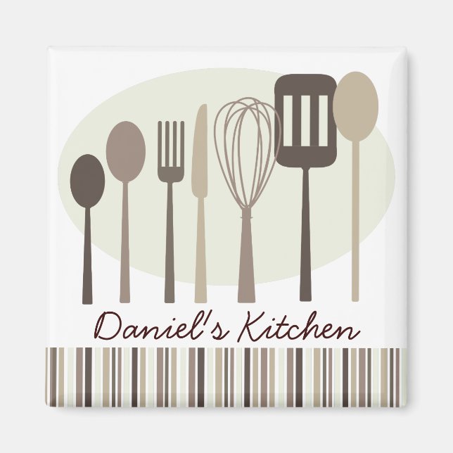 Retro Kitchen Cooking Utensils Personlig Magnet (Framsidan)