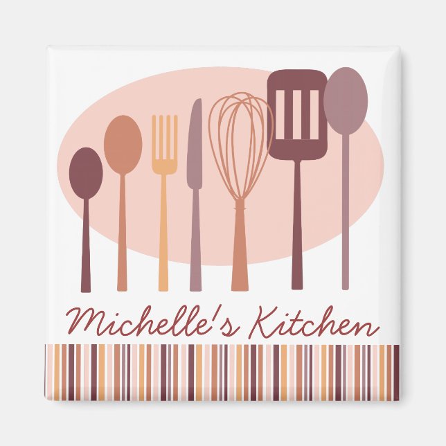 Retro Kitchen Cooking Utensils Personlig Magnet (Framsidan)