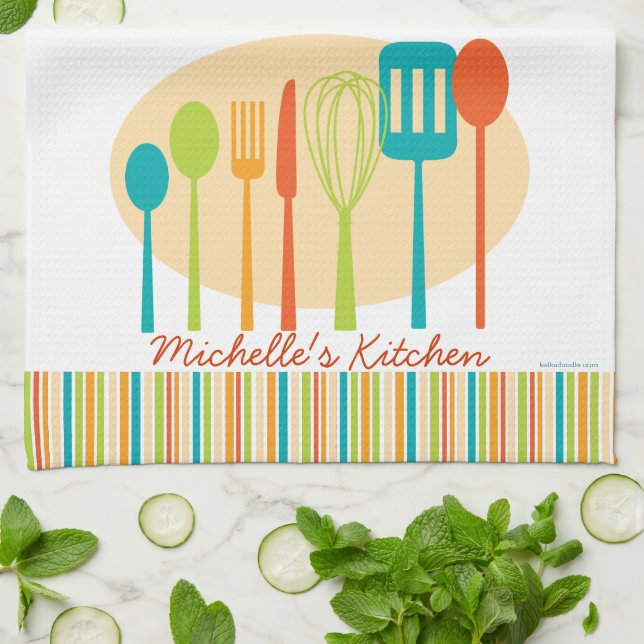 Retro Kitchen Cooking Utensils Personlig Towel Kökshandduk (Vikta)
