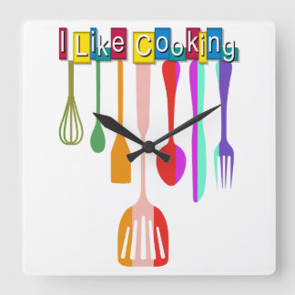 Retro Kitchen-kokning Fyrkantig Klocka