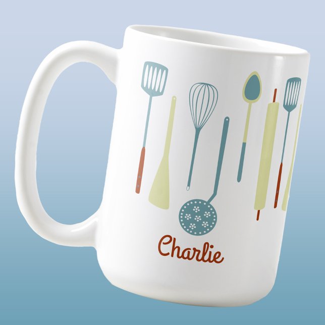 Retro Kitchen-Personlig Kaffemugg (Retro kitchen utensils personalized name mug)