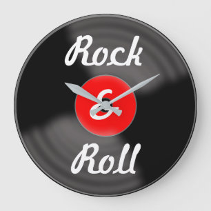 Retro Kitchen Sten & Roll Red Record-väggklocka Stor Klocka