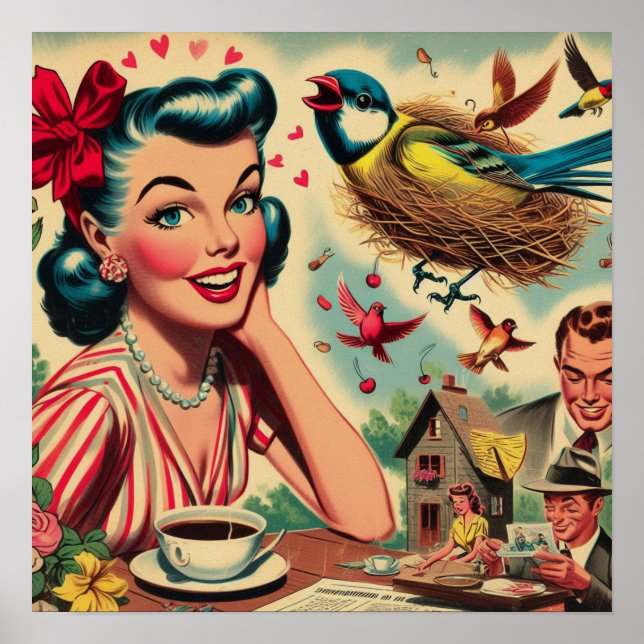 Retro Kitsch 1950-talets flickillustration Poster (Framsidan)