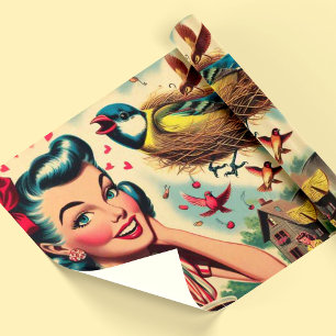 Retro Kitsch 1950-talets flickillustration Presentpapper
