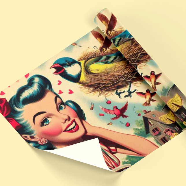 Retro Kitsch 1950-talets flickillustration Presentpapper (Skapare uppladdad)