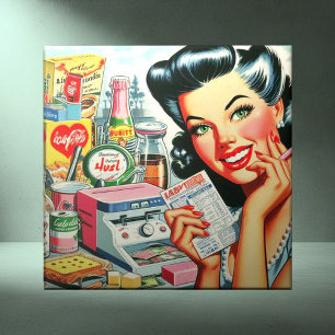 Retro Kitsch Vintage Girl Kakelplatta