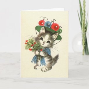 Retro Kitten Julhälsningar kort