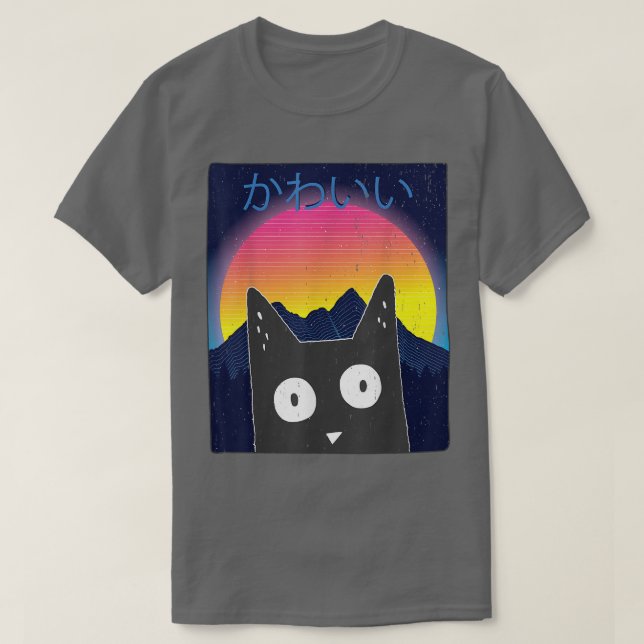 Retro Kitten Neko Synthwave Japan 80s Manga Haraju T Shirt (Design framsida)