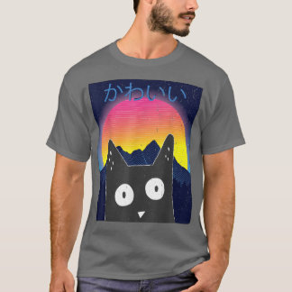 Retro Kitten Neko Synthwave Japan 80s Manga Haraju T Shirt