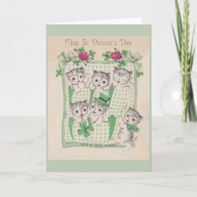 Retro Kittens St. Patrick's Day Greeting Card Kort (Framsida)