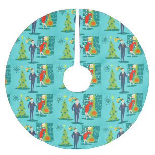 Retro kjol för helgdagtecknadjulgran julgransmatta borstad polyester