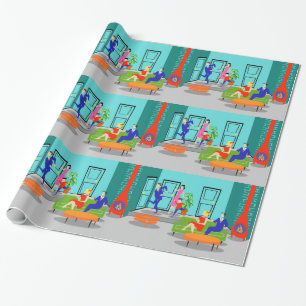Retro klassikertelevision som slår in papper presentpapper