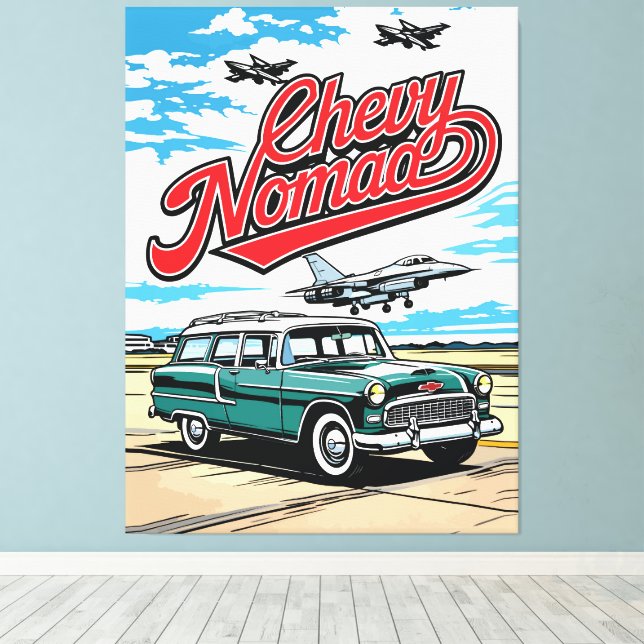Retro Klassisk Vagn Himmel Pop Art Illustrations T Canvastryck (Insitu (trägolv))
