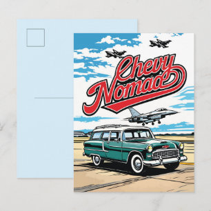 Retro Klassisk Vagn Himmel Pop Art Illustrations T Vykort