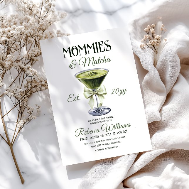 Retro Klubb Mommies and Matcha Bow Baby Shower Inbjudningar (Skapare uppladdad)