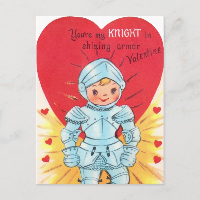 Retro Knight Valentine Helg Vykort (Framsida)