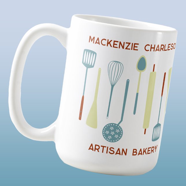 Retro Köket Bageri Café Catering Kaffemugg (Retro kitchen utensils custom coffee mug for bakery, cafe, restaurant and catering business)