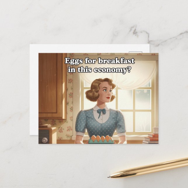 Retro-köksägg för frukost i den här ekonomin vykort (Fram/Back In Situ)
