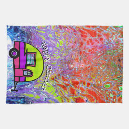 Retro kökshandduk för lycklig campare