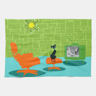 Retro kökshandduk för utrymmeålderkattunge