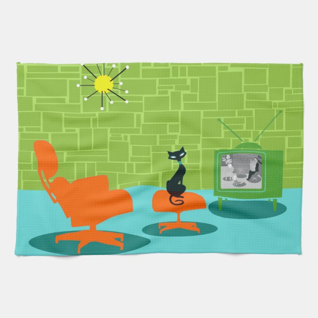 Retro kökshandduk för utrymmeålderkattunge (Horisontell)