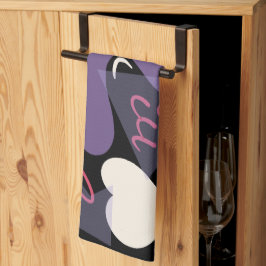 Retro kökshandduk. Svart, vit, lila, rosa Kökshandduk