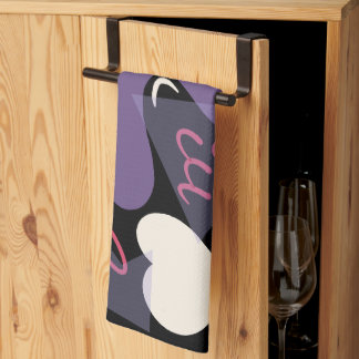 Retro kökshandduk. Svart, vit, lila, rosa Kökshandduk