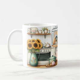Retro köksplattor och solrosor kaffemugg