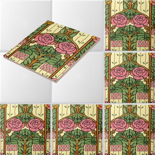 Retro konsthantverk Blommotiv Rosmönster Kakelplatta (Skapare uppladdad)