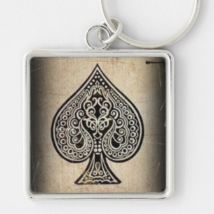 Retro konstnärlig pokeröverdängare för kall Gr Fyrkantig Silverfärgad Nyckelring