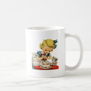 Retro konstverk för katt för födelsedagflickatårta kaffemugg