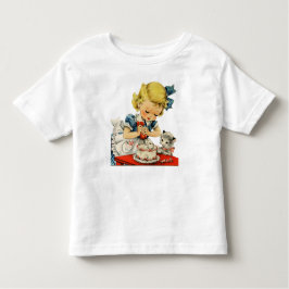 Retro konstverk för katt för födelsedagflickatårta t shirt