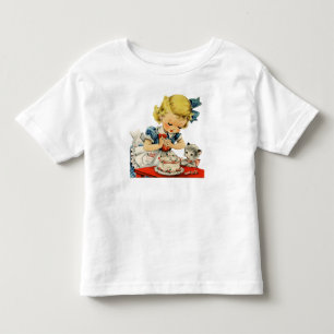 Retro konstverk för katt för födelsedagflickatårta t shirt