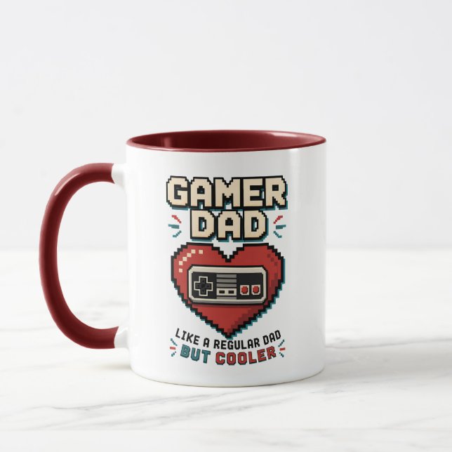Retro Kontroll Pixel Hjärtat Gamer Pappa Mugg (Vänster)
