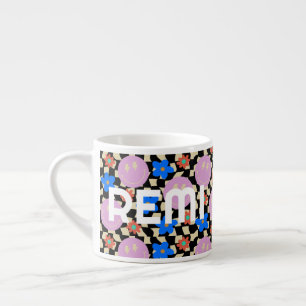 Retro-kontrollerad blomma Namn Småbarn Mugg Espressomugg