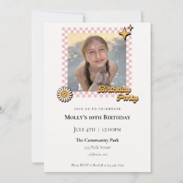 Retro-kontrollerad fotodagsinbjudning inbjudningar