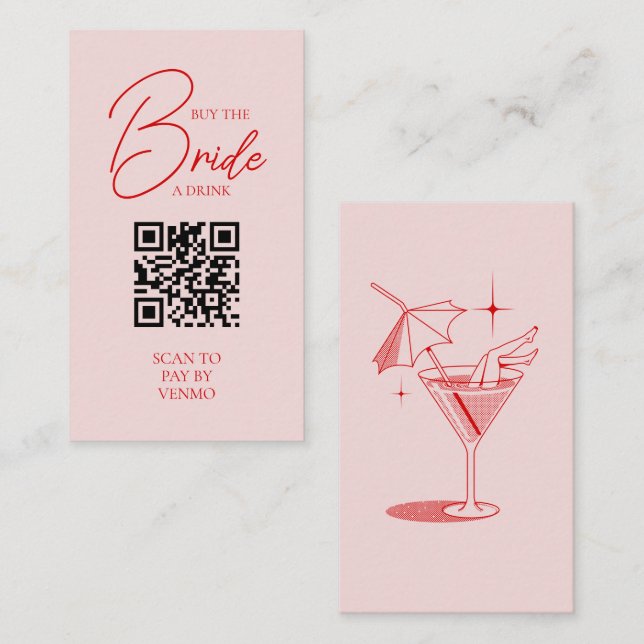 Retro Köp en drick Bachelorette QR-kod till Bride Tilläggskort (Fram/baksida)