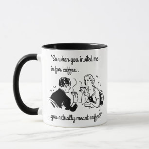 Retro koppla ihop daterar på rolig kaffehumor mugg