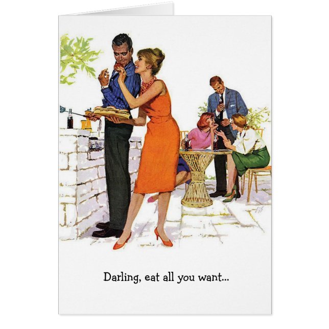 Retro koppla ihop - fisa i säng, hälsningskort (Framsidan)