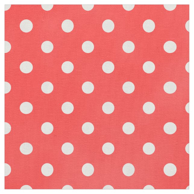 Retro korallröd och vit polka dots mönster tyg (Närbild)