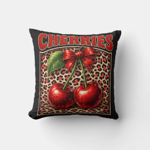 Retro Körsbär Coquette Trendig Båge Design på Leop Kudde